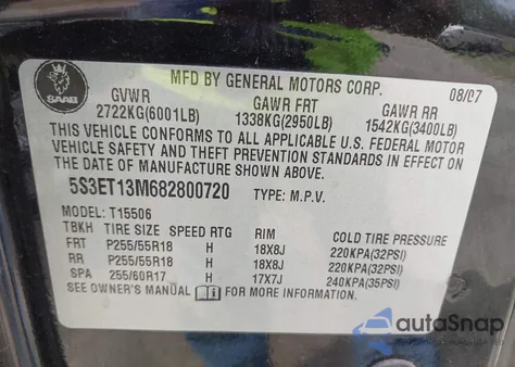 2008 Saab 9-7X 5.3I z USA, uszkodzony, nr VIN 5S3ET13M682800720